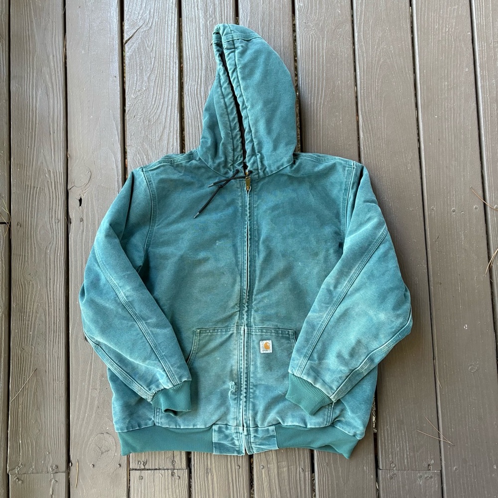 Thashed Women's Large Carhartt Hooded Active Jacket Rare Teal WJ130 443 XL 16/18
